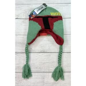 Star Wars Boba Fett Knit Beanie Cap Lined Ear Flaps Braids One size Unisex